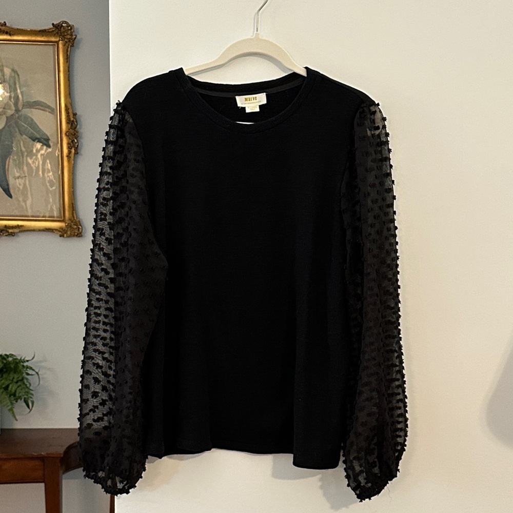 Anthropologie Maeve Textured-Sleeve Top